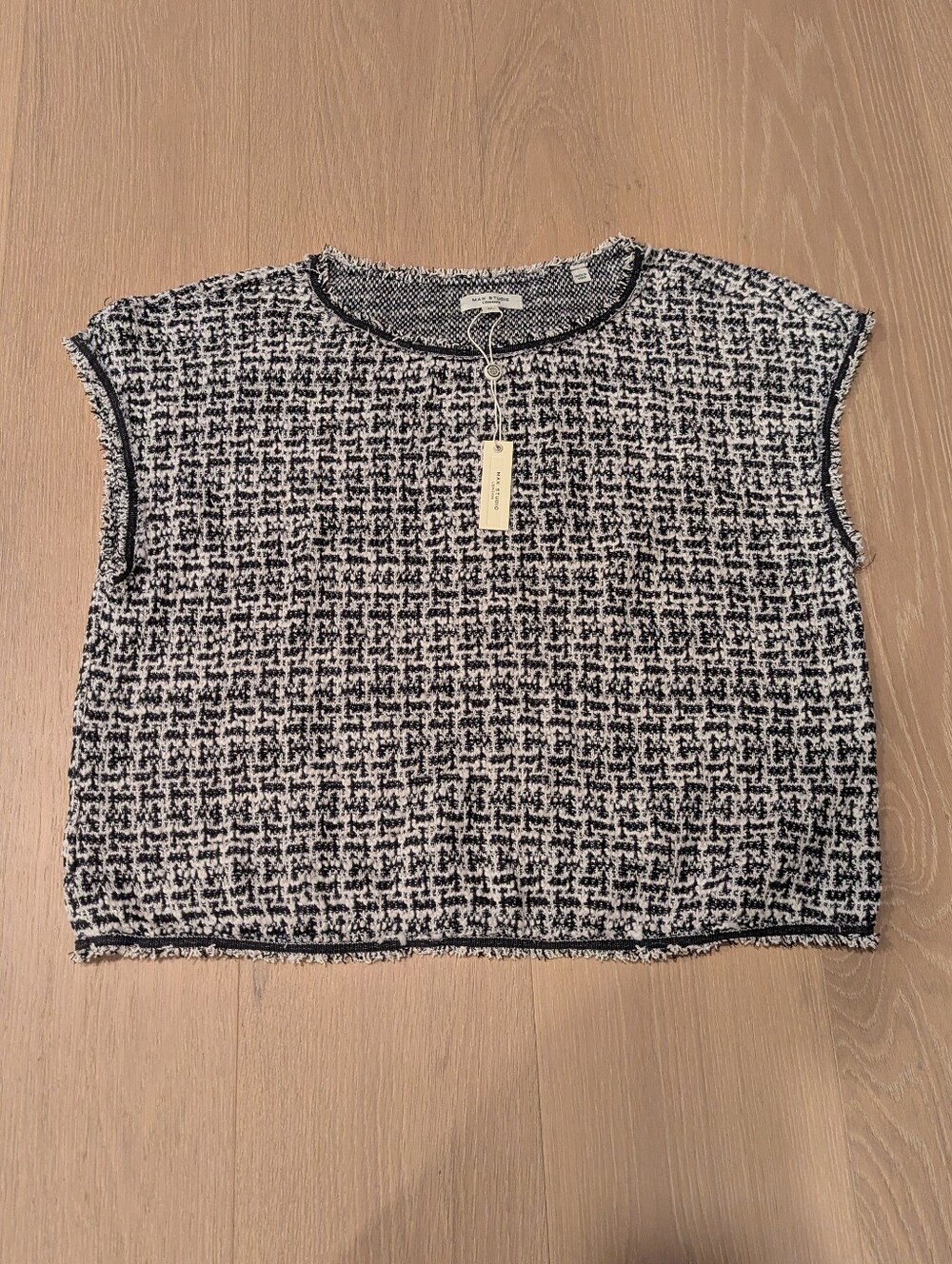 Max Studio Black and White Tweed Cropped Sleeveless Top